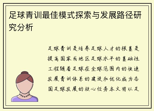 足球青训最佳模式探索与发展路径研究分析